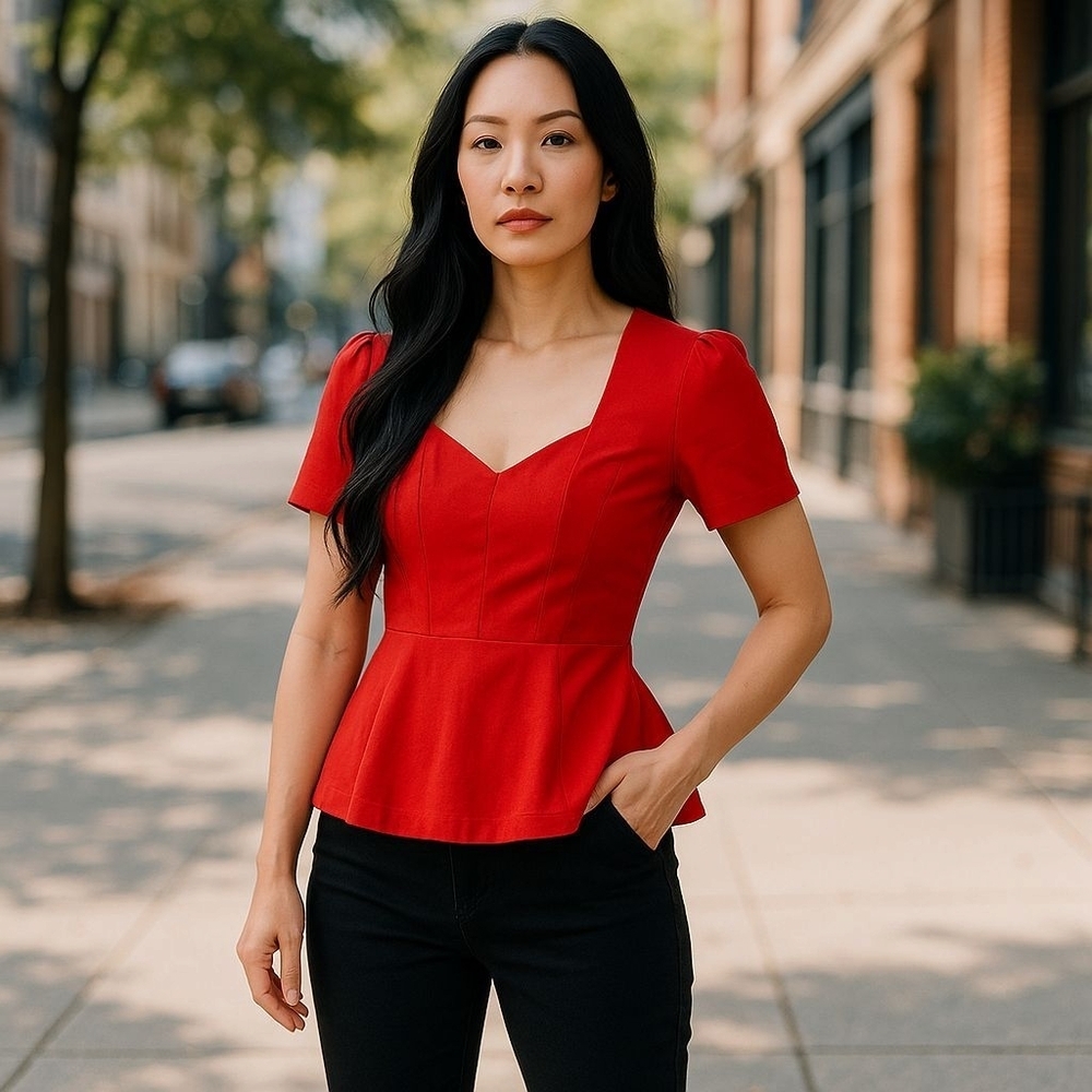 Modcloth  Red Peplum Top Sz XS New With Tags WT96